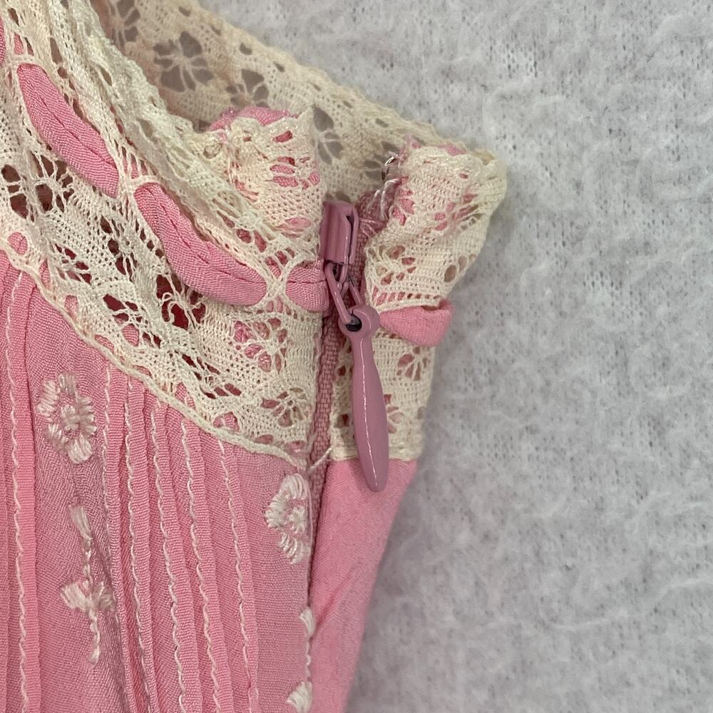 J.CREW Dress 10 Pintuck Lace Trim Slip Crepe de Chine Maxi Viscose Pink NEW - Picture 9 of 15